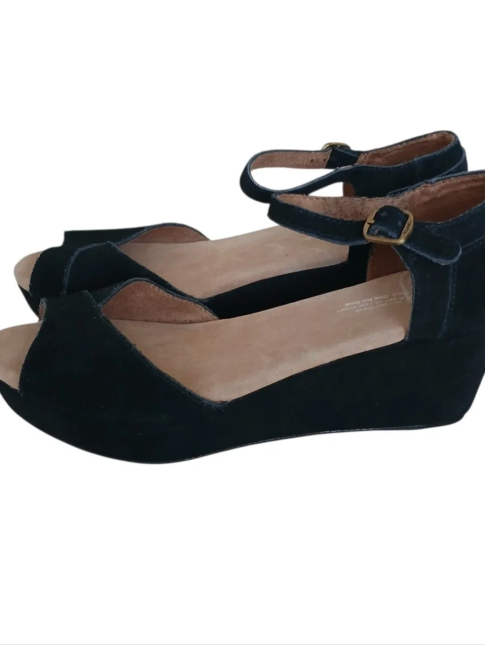 TOM'S Platform Suede Peep Toe Sandals Women's 10 Black Comfort Ankle Strap
